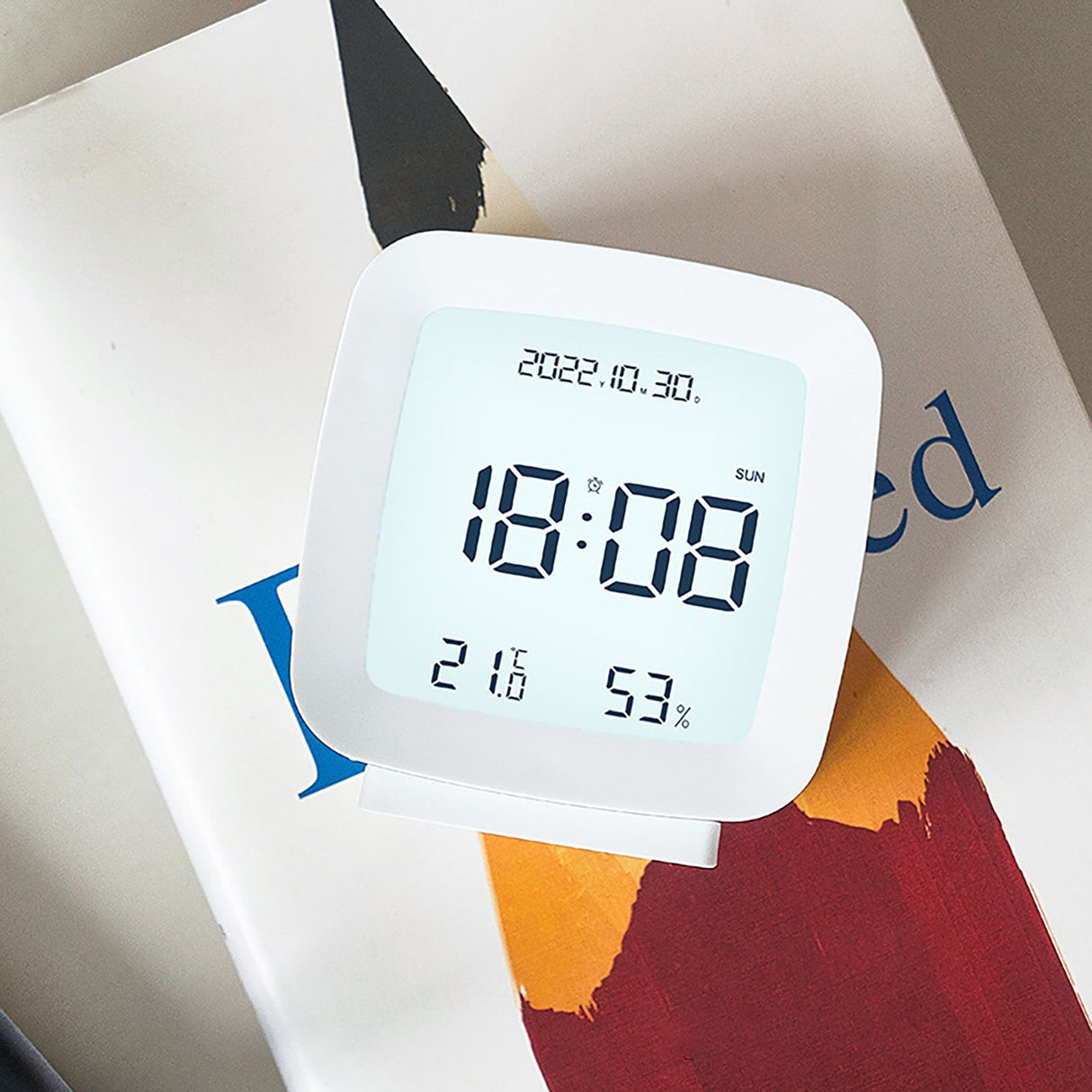 Kids Alarm Clock LED Digital Indoor Alarm Clocks with Temperature and Humidity Display for Kids White