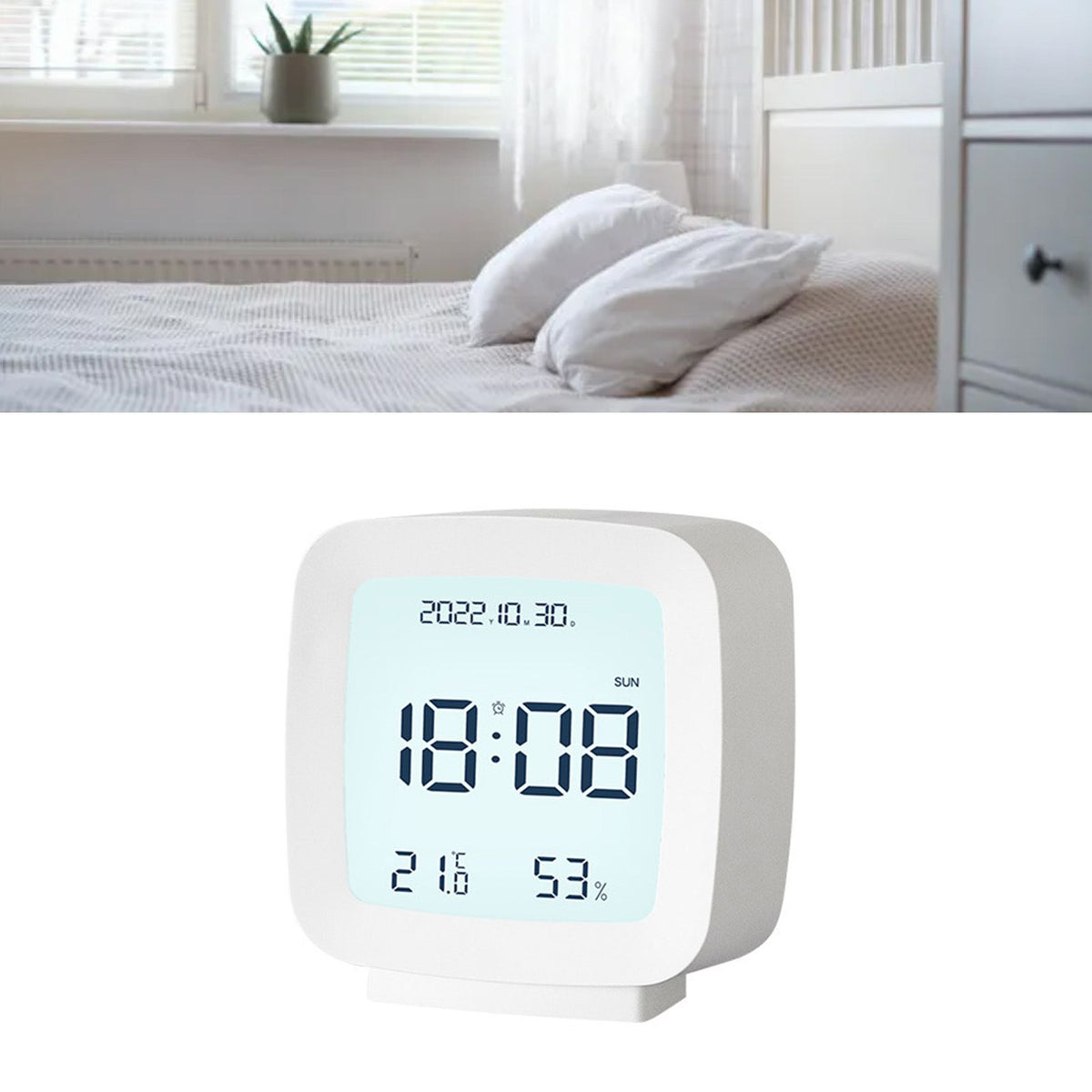 Kids Alarm Clock LED Digital Indoor Alarm Clocks with Temperature and Humidity Display for Kids White