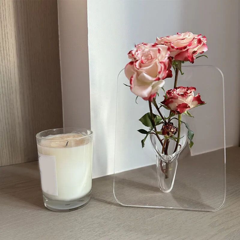 Art Photo Frame Vase Resin Multi Functional Hydroponic Flower Vase for Office Home Transparent White