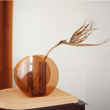 Brown Acrylic Vase Transparent Decorative Flower Vase Nordic Glass Vase Ornament for Office Living Room Book Shelf Brown Circle - 45-Degree Angle