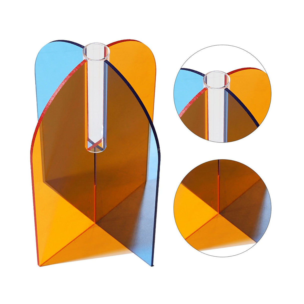 Acrylic Geometric Flower Vase Fine Detail Easy To Clean Acrylic Geometric Minimalist Vase for Living Room Table Door Slice Orange Blue 20x15x2cm