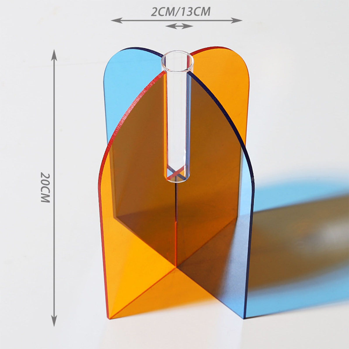Acrylic Geometric Flower Vase Fine Detail Easy To Clean Acrylic Geometric Minimalist Vase for Living Room Table Door Slice Orange Blue 20x15x2cm