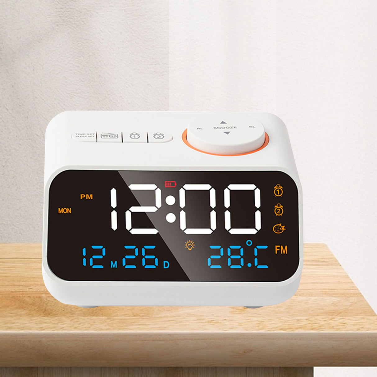 Alarm Clock Radio Multifunctional LED Music Timing Rechargeable FM Radio Alarm Clock for Home White
