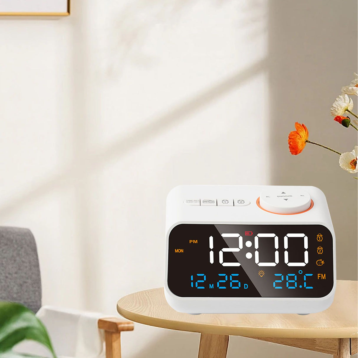 Alarm Clock Radio Multifunctional LED Music Timing Rechargeable FM Radio Alarm Clock for Home White