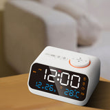 Alarm Clock Radio Multifunctional LED Music Timing Rechargeable FM Radio Alarm Clock for Home White - Rear View