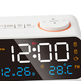 Alarm Clock Radio Multifunctional LED Music Timing Rechargeable FM Radio Alarm Clock for Home White - Low Angle