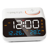 Alarm Clock Radio Multifunctional LED Music Timing Rechargeable FM Radio Alarm Clock for Home White