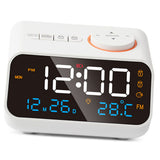 Alarm Clock Radio Multifunctional LED Music Timing Rechargeable FM Radio Alarm Clock for Home White