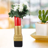 Creative Lipstick Shape Vase Beautiful Resin Exquisite Realistic Lipstick Shape Decorative Vase for Book Shop Coffee Shop Gold - Extra Image