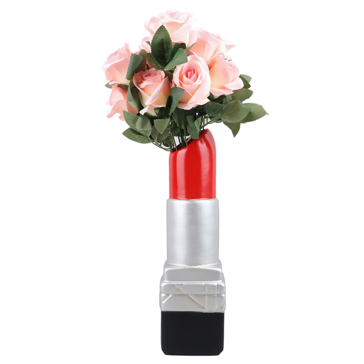Creative Lipstick Shape Vase Beautiful Resin Exquisite Realistic Lipstick Shape Decorative Vase for Book Shop Coffee Shop Silver