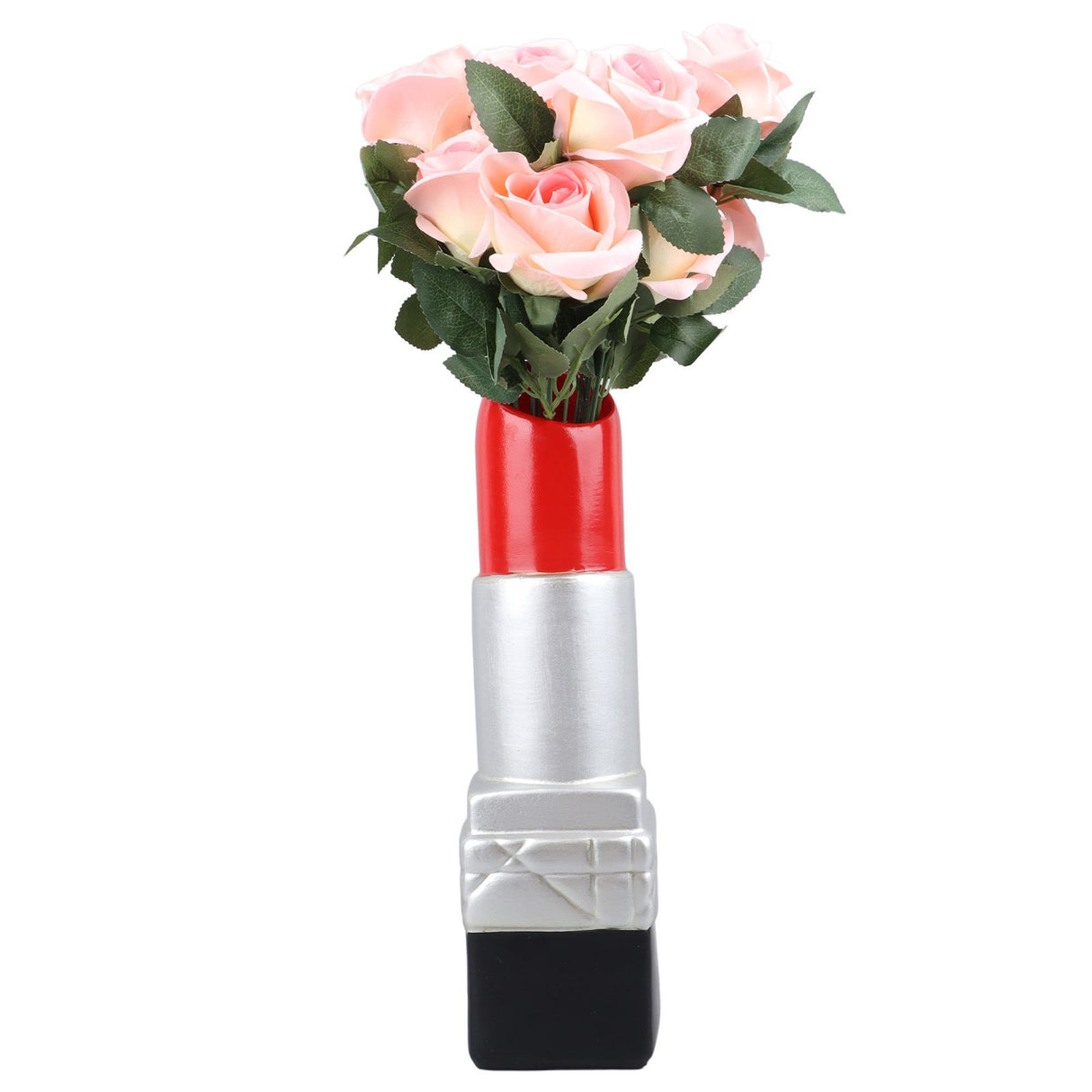 Creative Lipstick Shape Vase Beautiful Resin Exquisite Realistic Lipstick Shape Decorative Vase for Book Shop Coffee Shop Silver