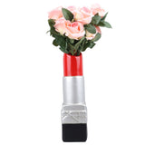 Creative Lipstick Shape Vase Beautiful Resin Exquisite Realistic Lipstick Shape Decorative Vase for Book Shop Coffee Shop Silver
