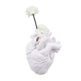 Creative Anatomical Heart Vases Resin Sculpture Heart Shaped Art Flower Vases Desktop Home Decoration for Living Room White - Side View