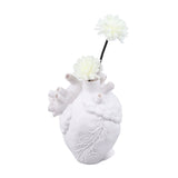 Creative Anatomical Heart Vases Resin Sculpture Heart Shaped Art Flower Vases Desktop Home Decoration for Living Room White - Low Angle