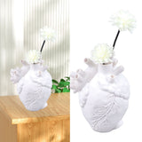 Creative Anatomical Heart Vases Resin Sculpture Heart Shaped Art Flower Vases Desktop Home Decoration for Living Room White - Extra Image