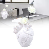 Creative Anatomical Heart Vases Resin Sculpture Heart Shaped Art Flower Vases Desktop Home Decoration for Living Room White - Extra Image