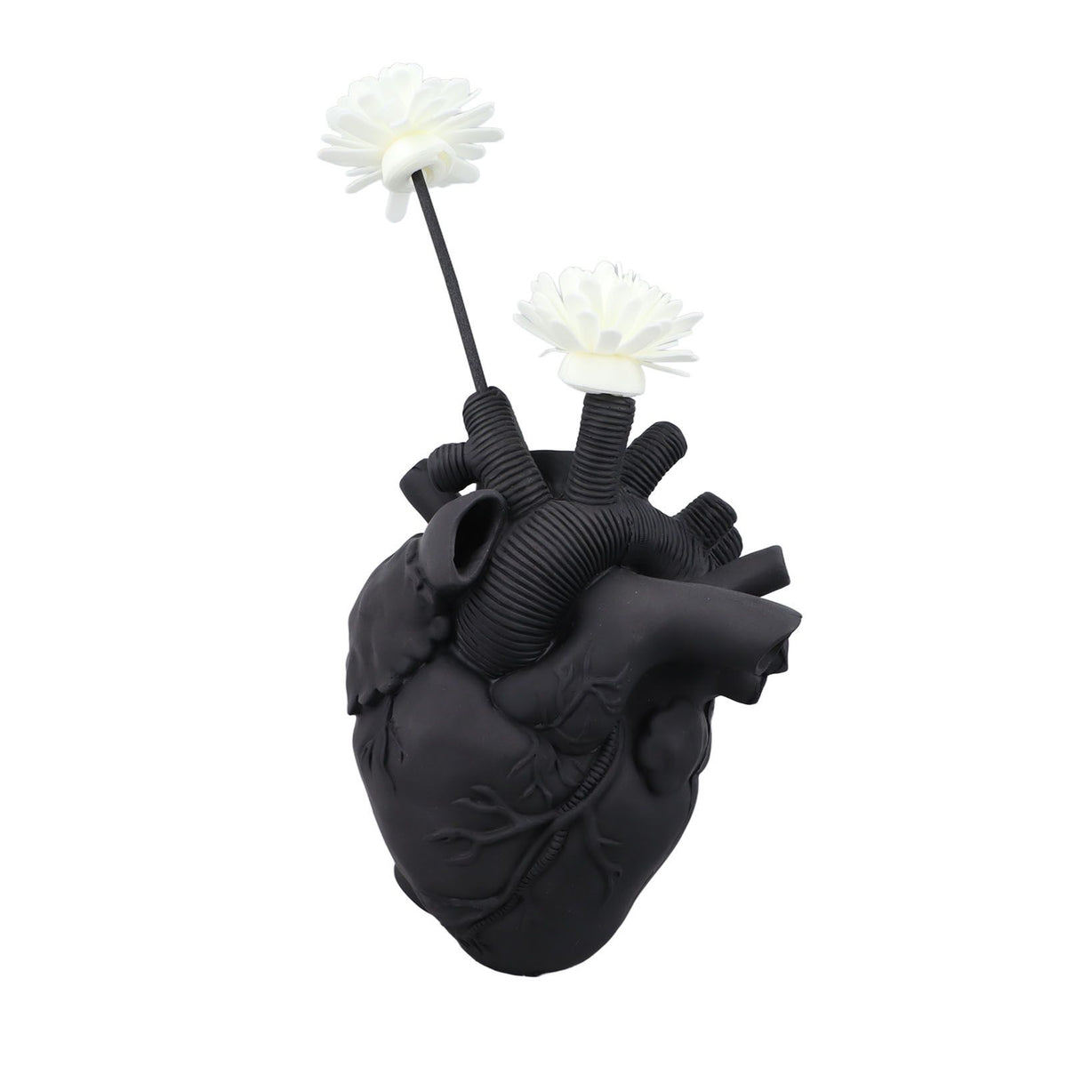 Creative Anatomical Heart Vases Resin Sculpture Heart Shaped Art Flower Vases Desktop Home Decoration for Living Room Black