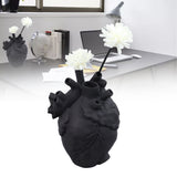 Creative Anatomical Heart Vases Resin Sculpture Heart Shaped Art Flower Vases Desktop Home Decoration for Living Room Black - Extra Image