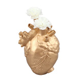 Creative Anatomical Heart Vases Resin Sculpture Heart Shaped Art Flower Vases Desktop Home Decoration for Living Room Gold - Front View