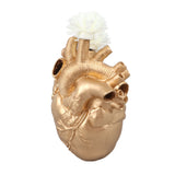 Creative Anatomical Heart Vases Resin Sculpture Heart Shaped Art Flower Vases Desktop Home Decoration for Living Room Gold - Side View