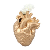 Creative Anatomical Heart Vases Resin Sculpture Heart Shaped Art Flower Vases Desktop Home Decoration for Living Room Gold - Top-Down View