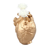 Creative Anatomical Heart Vases Resin Sculpture Heart Shaped Art Flower Vases Desktop Home Decoration for Living Room Gold - Rear View