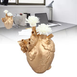Creative Anatomical Heart Vases Resin Sculpture Heart Shaped Art Flower Vases Desktop Home Decoration for Living Room Gold - Extra Image