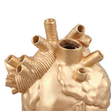 Creative Anatomical Heart Vases Resin Sculpture Heart Shaped Art Flower Vases Desktop Home Decoration for Living Room Gold - Extra Image