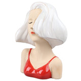 Girl Face Vase Modern Decorative Sculpture Ceramic Head Flower Vase for Living Room Bedroom Office White - Front View