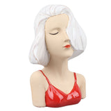 Girl Face Vase Modern Decorative Sculpture Ceramic Head Flower Vase for Living Room Bedroom Office White - Side View