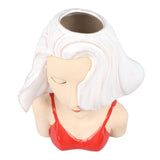 Girl Face Vase Modern Decorative Sculpture Ceramic Head Flower Vase for Living Room Bedroom Office White - 45-Degree Angle