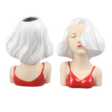 Girl Face Vase Modern Decorative Sculpture Ceramic Head Flower Vase for Living Room Bedroom Office White - Extra Image
