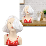 Girl Face Vase Modern Decorative Sculpture Ceramic Head Flower Vase for Living Room Bedroom Office White - Extra Image