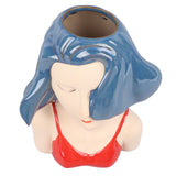 Girl Face Vase Modern Decorative Sculpture Ceramic Head Flower Vase for Living Room Bedroom Office Blue - Top-Down View