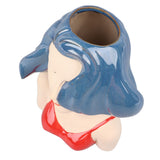 Girl Face Vase Modern Decorative Sculpture Ceramic Head Flower Vase for Living Room Bedroom Office Blue - 45-Degree Angle
