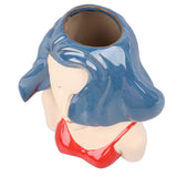 Girl Face Vase Modern Decorative Sculpture Ceramic Head Flower Vase for Living Room Bedroom Office Blue - Low Angle