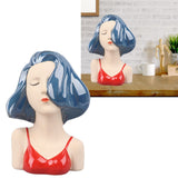 Girl Face Vase Modern Decorative Sculpture Ceramic Head Flower Vase for Living Room Bedroom Office Blue - Extra Image