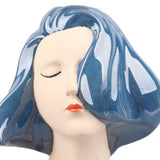 Girl Face Vase Modern Decorative Sculpture Ceramic Head Flower Vase for Living Room Bedroom Office Blue - Extra Image