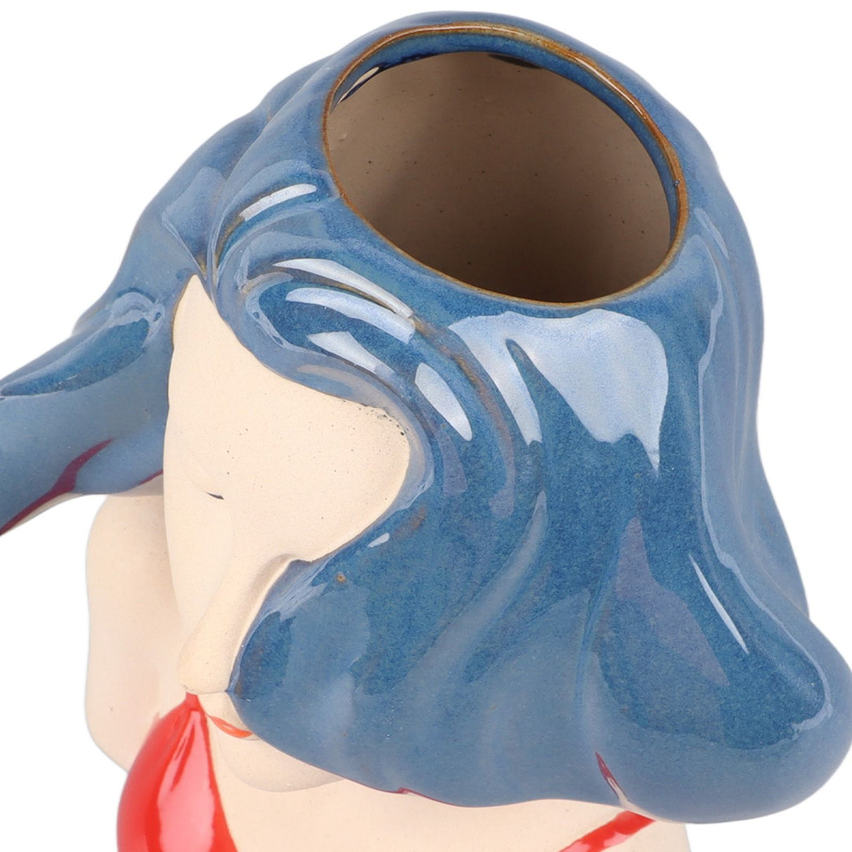 Girl Face Vase Modern Decorative Sculpture Ceramic Head Flower Vase for Living Room Bedroom Office Blue