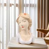 Modern Ceramic Face Vases Decorative Modern Style Shy Girl Flower Lady Head Vase for Unisex Plants Lover White