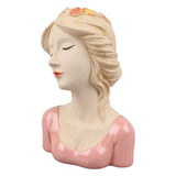Modern Ceramic Face Vases Decorative Modern Style Shy Girl Flower Lady Head Vase for Unisex Plants Lover Pink - Front View