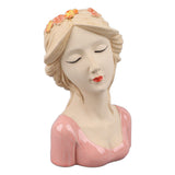 Modern Ceramic Face Vases Decorative Modern Style Shy Girl Flower Lady Head Vase for Unisex Plants Lover Pink - Side View