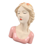 Modern Ceramic Face Vases Decorative Modern Style Shy Girl Flower Lady Head Vase for Unisex Plants Lover Pink - Close-Up Angle