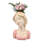 Modern Ceramic Face Vases Decorative Modern Style Shy Girl Flower Lady Head Vase for Unisex Plants Lover Pink - Extra Image