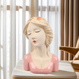 Modern Ceramic Face Vases Decorative Modern Style Shy Girl Flower Lady Head Vase for Unisex Plants Lover Pink - Extra Image