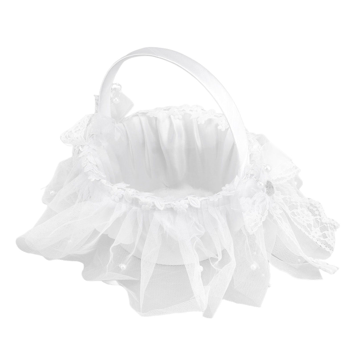 Wedding Flower Girl Basket White Lace Classic Gift Ceremony Supplies for Rose Petals
