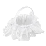Wedding Flower Girl Basket White Lace Classic Gift Ceremony Supplies for Rose Petals - Side View