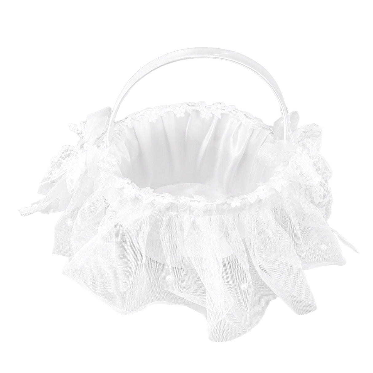 Wedding Flower Girl Basket White Lace Classic Gift Ceremony Supplies for Rose Petals