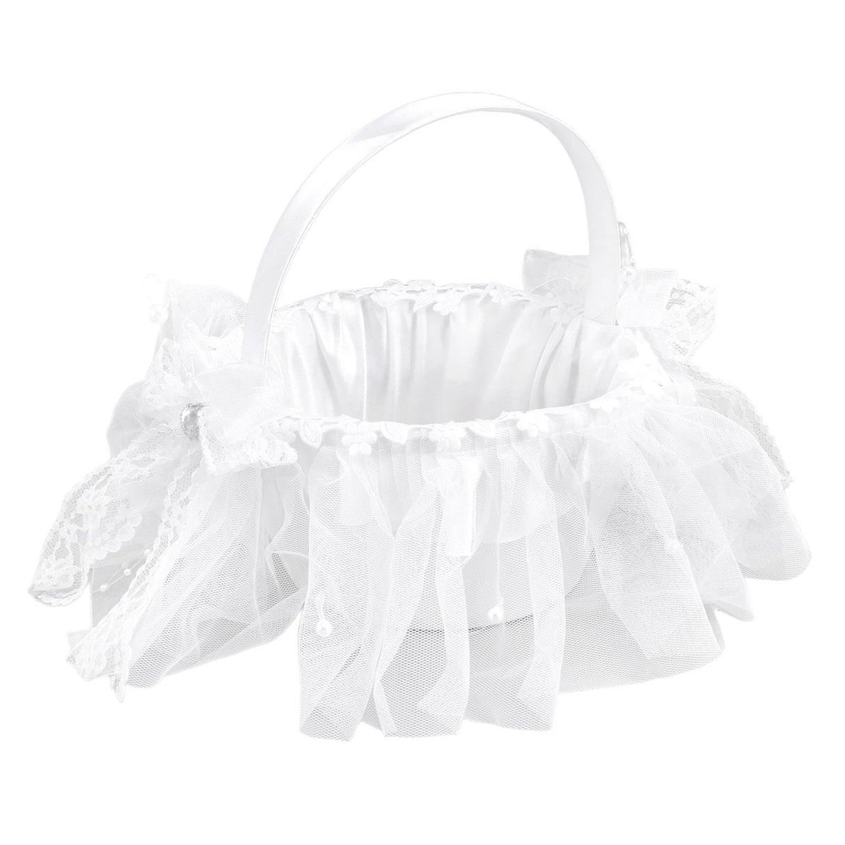 Wedding Flower Girl Basket White Lace Classic Gift Ceremony Supplies for Rose Petals