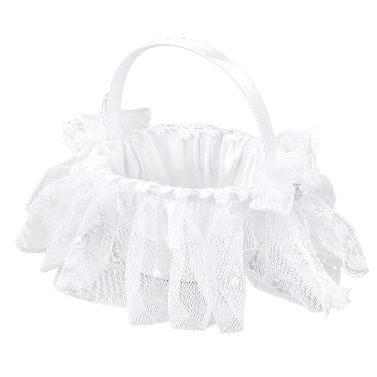 Wedding Flower Girl Basket White Lace Classic Gift Ceremony Supplies for Rose Petals